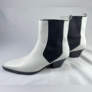 Zara leather heeled white Western Cowboy ankle point toe boots US size 8